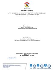 Primera página de Informe de avance políticas institucionales 2024